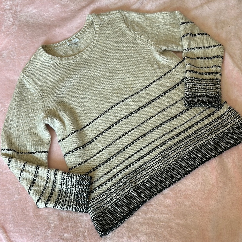 J. Jill Cream and Black Crew Neck‎ Sweater